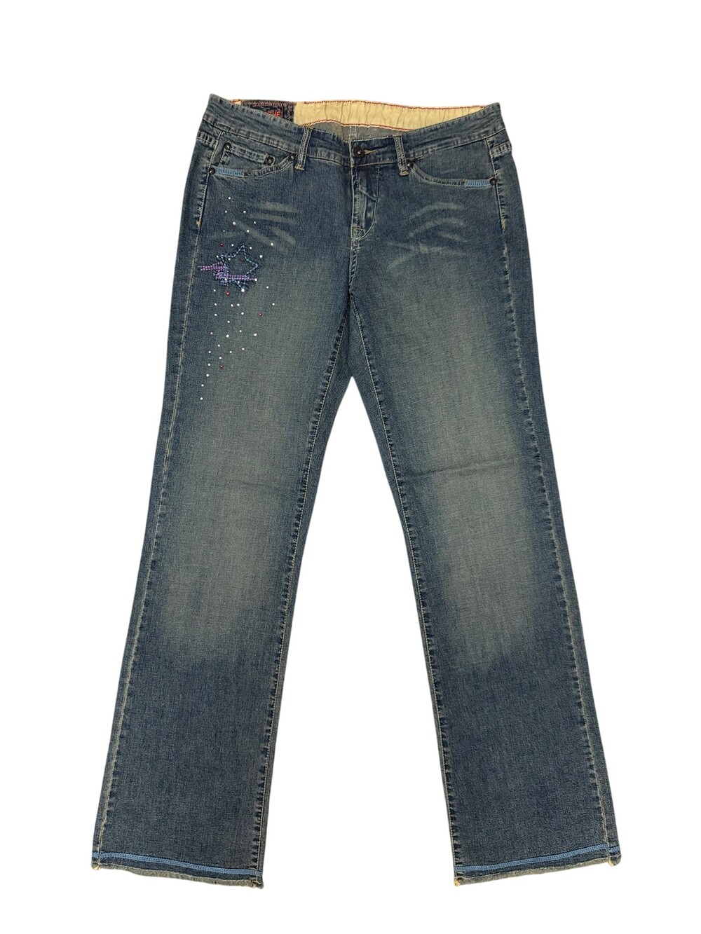 Marithe Francois Girbaud Jeans Womens 32x33 Blue Straight Leg Rhinestone Star